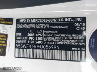 2015 Mercedes-Benz C-Class C 300 with VIN 55SWF4JB0FU056996, listed as a IAAI auction lot 41162582 with 149,333 mi miles. Bid and sale history available at carsss.com. Image 9.