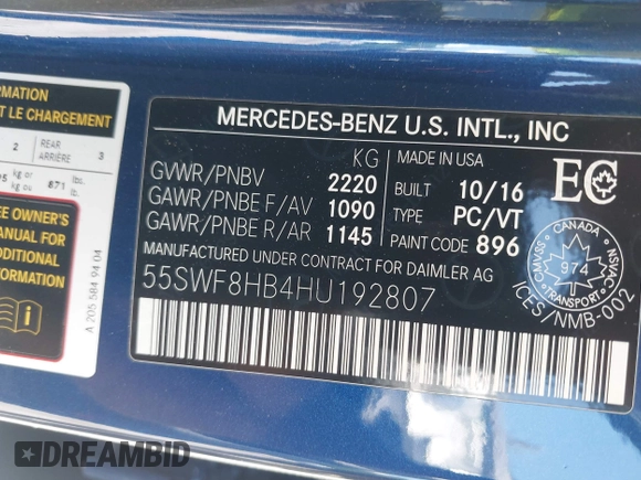 2017 Mercedes-Benz C 63 S AMG с VIN 55SWF8HB4HU192807, выставлен на аукционе IAAI как лот 42311350 с пробегом Не указан миль и . История ставок и продаж доступна на DreamBid. Изображение 9.