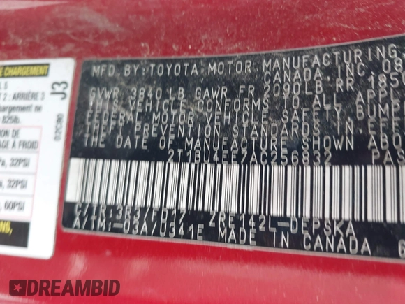 2010 Toyota Corolla with VIN 2T1BU4EE7AC256832, listed as a IAAI auction lot 42154708 with 236,538 mi miles and . Bid and sale history available at DreamBid. Image 9.