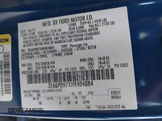 2017 Ford Fusion SE with VIN 3FA6P0H7XHR404884, listed as a IAAI auction lot 40778781 with 95,260 mi miles. Bid and sale history available at carsss.com. Image 9.