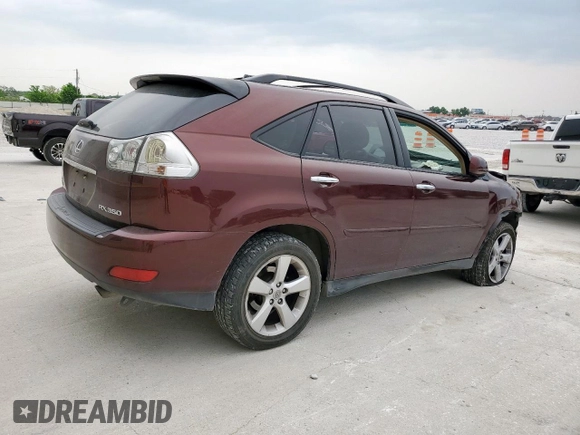 2008 Lexus RX 350 with VIN JTJGK31U080013772, listed as a Copart auction lot 53504485 with 191,417 mi miles and Salvage Title. Bid and sale history available at DreamBid. Image 3.
