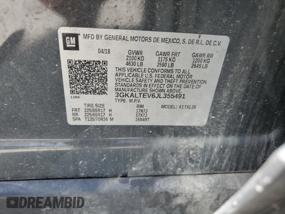 2018 GMC Terrain SLE z VIN 3GKALTEV6JL355491, wystawiony jako Copart lot #72639404 z przebiegiem 158 642 mil mil oraz Szkody całkowita. Historia ofert i sprzedaży dostępna na DreamBid. Obrazek 13.