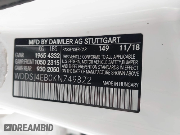 2019 Mercedes-Benz CLA 250 с VIN WDDSJ4EB0KN749822, выставлен на аукционе IAAI как лот 42172662 с пробегом 74 783 миль миль и . История ставок и продаж доступна на DreamBid. Изображение 9.