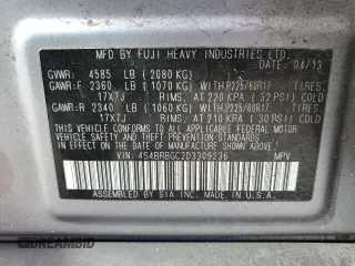 2013 Subaru Outback Premium with VIN 4S4BRBGC2D3309236, listed as a Copart auction lot 54017115 with 108,038 mi miles and Salvage Title. Bid and sale history available at carsss.com. Image 12.