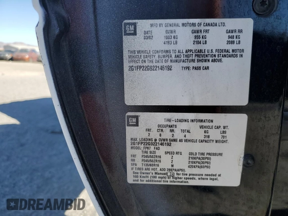 2002 Chevrolet Camaro Z28 z VIN 2G1FP22G922146192, wystawiony jako Copart lot #87924525 z przebiegiem 151 770 mil mil oraz Szkoda całkowita • Salvage title. Historia ofert i sprzedaży dostępna na DreamBid. Obrazek 15.