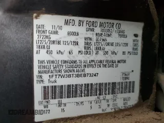 2011 Ford F-350 Platinum with VIN 1FT7W3BT3BEB73247, listed as a Copart auction lot 76969434 with 263,890 mi miles and Salvage title. Bid and sale history available at DreamBid. Image 13.
