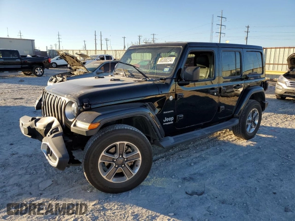 2019 Jeep Wrangler Unlimited Sahara with VIN 1C4HJXEG5KW570347, listed as a Copart auction lot 80388234 with 69,564 mi miles and Salvage Title. Bid and sale history available at carsss.com. Image 1.