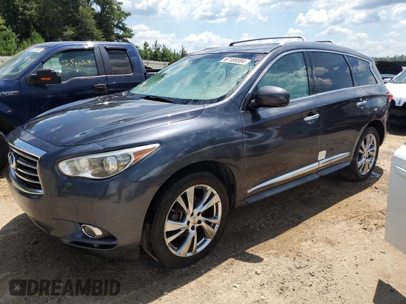 2013 Infiniti JX35 with VIN 5N1AL0MN6DC345311, listed as a Copart auction lot 67188584 with 173,822 mi miles and Salvage Title. Bid and sale history available at carsss.com. Image 1.