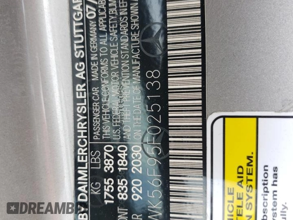 2005 Mercedes-Benz SLK 230/320 with VIN WDBWK56F95F025138, listed as a Copart auction lot 55011125 with 43,291 mi miles and Salvage title. Bid and sale history available at DreamBid. Image 13.