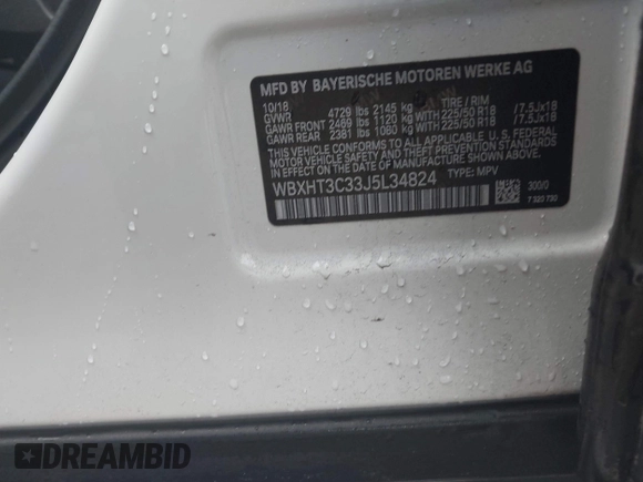 2018 BMW X1 xDrive28i with VIN WBXHT3C33J5L34824, listed as a IAAI auction lot 41977462 with 84,131 mi miles and . Bid and sale history available at DreamBid. Image 9.