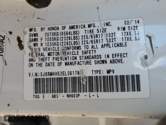 2014 Honda CR-V EX with VIN 5J6RM4H52EL061787, listed as a Copart auction lot 53840255 with 191,607 mi miles and Salvage Title. Bid and sale history available at carsss.com. Image 13.