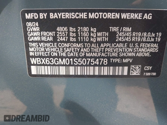 2025 BMW X2 xDrive28i z VIN WBX63GM01S5075478, wystawiony jako IAAI lot #41919737 z przebiegiem 219 mil mil oraz . Historia ofert i sprzedaży dostępna na DreamBid. Obrazek 9.