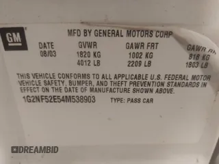 2004 Pontiac Grand Am SE1 with VIN 1G2NF52E54M538903, listed as a IAAI auction lot 41488989 with 142,766 mi miles. Bid and sale history available at carsss.com. Image 9.
