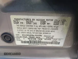 2006 Nissan Sentra S z VIN 3N1CB51D56L514396, wystawiony jako IAAI lot #41591034 z przebiegiem 350 322 mil mil oraz . Historia ofert i sprzedaży dostępna na DreamBid. Obrazek 9.