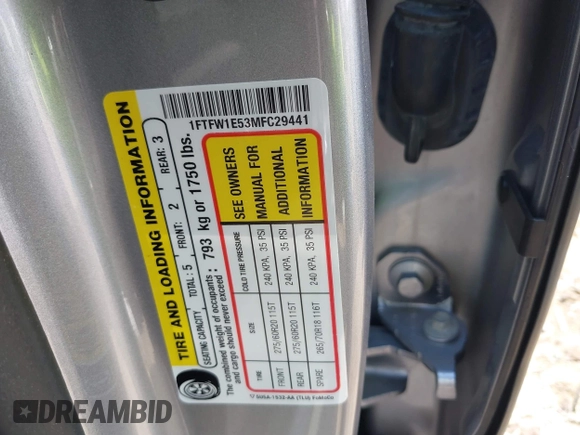 2021 Ford F-150 XL with VIN 1FTFW1E53MFC29441, listed as a IAAI auction lot 42067819 with 47,484 mi miles and . Bid and sale history available at DreamBid. Image 9.