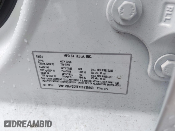 2024 Tesla Model Y Long Range z VIN 7SAYGDEEXRF230169, wystawiony jako IAAI lot #41723049 z przebiegiem Nie podano mil oraz . Historia ofert i sprzedaży dostępna na DreamBid. Obrazek 9.