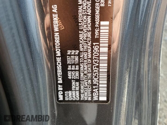 2015 BMW 2 Series M235i xDrive with VIN WBA1J9C5XFV370961, listed as a Copart auction lot 78313054 with 99,245 mi miles and Salvage Title. Bid and sale history available at carsss.com. Image 14.