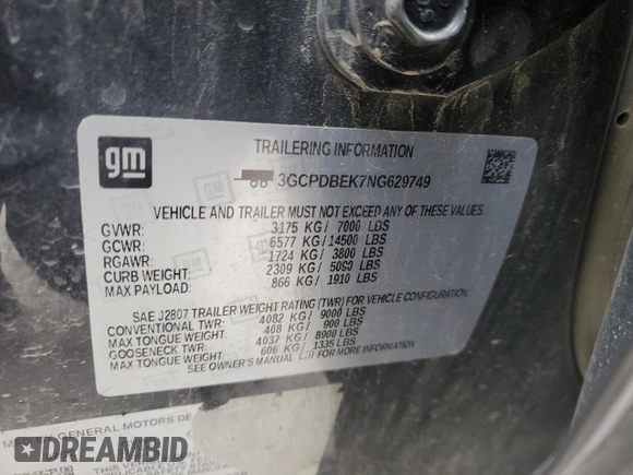 2022 Chevrolet Silverado 1500 Custom with VIN 3GCPDBEK7NG629749, listed as a Copart auction lot 49443735 with 0 mi miles and Salvage Title. Bid and sale history available at carsss.com. Image 12.