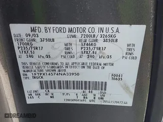 2004 Ford F-150 XLT with VIN 1FTPX14574NA33950, listed as a IAAI auction lot 41966655 with 160,523 mi miles. Bid and sale history available at carsss.com. Image 9.