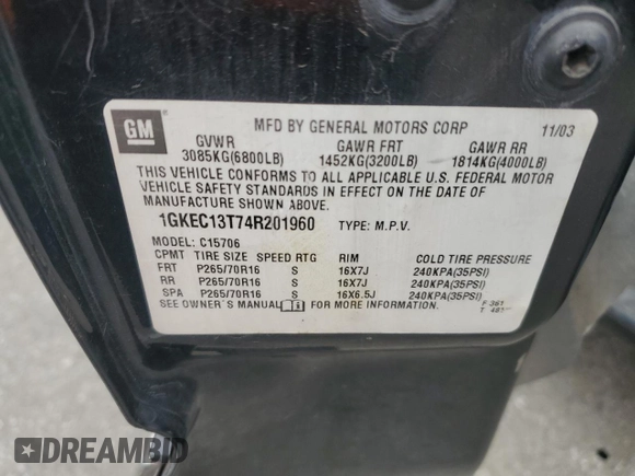 2004 GMC Yukon SLT with VIN 1GKEC13T74R201960, listed as a Copart auction lot 76591114 with 158,498 mi miles and Salvage Title. Bid and sale history available at carsss.com. Image 13.