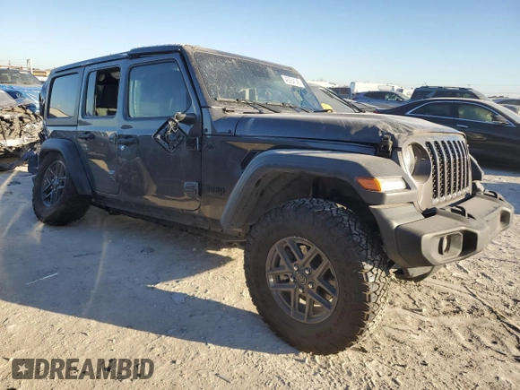 2024 Jeep Wrangler Sport S with VIN 1C4PJXDG9RW204575, listed as a Copart auction lot 46354145 with 29,874 mi miles and Salvage title. Bid and sale history available at DreamBid. Image 4.