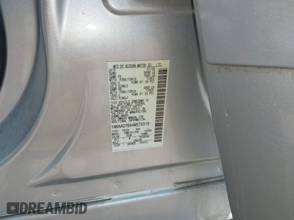 2004 Nissan Titan LE z VIN 1N6AA07B44N573319, wystawiony jako IAAI lot #42004100 z przebiegiem 196 357 mil mil oraz . Historia ofert i sprzedaży dostępna na DreamBid. Obrazek 9.