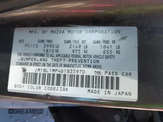 2013 Mazda 3 i Grand Touring with VIN JM1BL1MP4D1835970, listed as a IAAI auction lot 41860630 with 212,271 mi miles and . Bid and sale history available at DreamBid. Image 9.