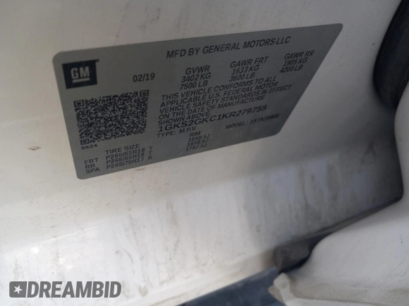 2019 GMC Yukon XL SLT with VIN 1GKS2GKC1KR279755, listed as a Copart auction lot 64695394 with 0 mi miles and Salvage Title. Bid and sale history available at carsss.com. Image 12.