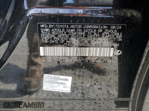 2024 Lexus IS 350 F Sport with VIN JTHGZ1B25R5080788, listed as a Copart auction lot 58954675 with 8,686 mi miles and Salvage title. Bid and sale history available at DreamBid. Image 13.