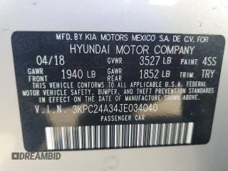 2018 Hyundai Accent SEL with VIN 3KPC24A34JE034040, listed as a Copart auction lot 42991764 with 29,699 mi miles. Bid and sale history available at carsss.com. Image 12.