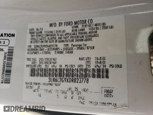 2013 Lincoln MKZ с VIN 3LN6L2G9XDR823778, выставлен на аукционе Copart как лот 57153255 с пробегом 140 184 миль миль и Списание • Salvage title. История ставок и продаж доступна на DreamBid. Изображение 12.