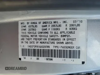 2010 Honda Accord Sdn EX-L with VIN 1HGCP3F81AA029785, listed as a Copart auction lot 47102005 with 161,571 mi miles and Clean Title. Bid and sale history available at carsss.com. Image 12.