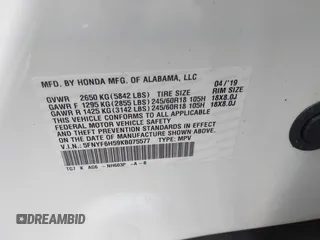 2019 Honda Pilot EX-L with VIN 5FNYF6H59KB075577, listed as a IAAI auction lot 41863841 with 102,242 mi miles and . Bid and sale history available at carsss.com. Image 9.