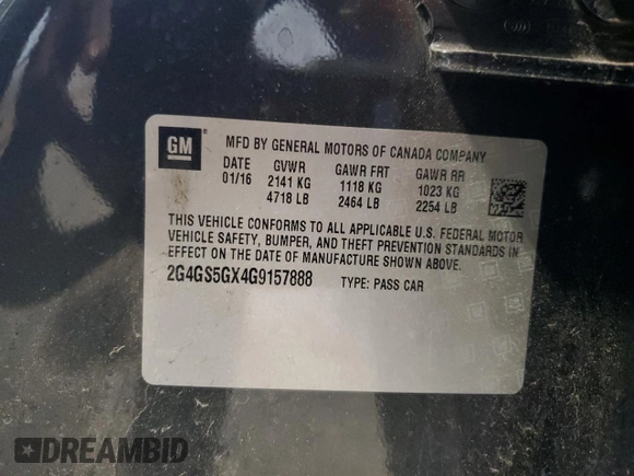 2016 Buick Regal Premium II with VIN 2G4GS5GX4G9157888, listed as a Copart auction lot 61869275 with 57,313 mi miles and Non repairable. Bid and sale history available at DreamBid. Image 12.