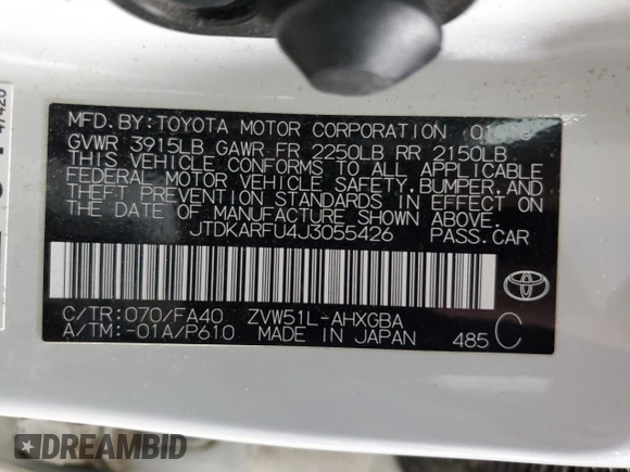 2018 Toyota Prius Two with VIN JTDKARFU4J3055426, listed as a Copart auction lot 48666015 with 76,921 mi miles and Clean Title. Bid and sale history available at carsss.com. Image 15.