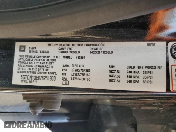 2007 Hummer H3 SUV with VIN 5GTDN13E078251900, listed as a Copart auction lot 52527405 with 172,203 mi miles and Clean Title. Bid and sale history available at carsss.com. Image 13.