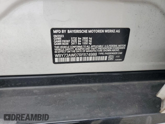 2024 BMW i4 eDrive40 z VIN WBY73AW07RFR74988, wystawiony jako Copart lot #70713824 z przebiegiem 14 117 mil mil oraz Szkody całkowita. Historia ofert i sprzedaży dostępna na DreamBid. Obrazek 16.