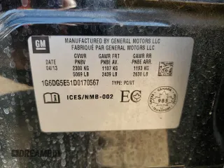2013 Cadillac CTS Luxury with VIN 1G6DG5E51D0170567, listed as a Copart auction lot 52141015 with 87,078 mi miles and Salvage title. Bid and sale history available at DreamBid. Image 12.