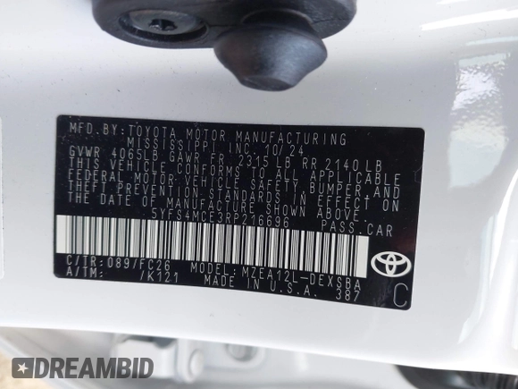 2024 Toyota Corolla SE with VIN 5YFS4MCE3RP216696, listed as a IAAI auction lot 41833182 with 7,738 mi miles and . Bid and sale history available at DreamBid. Image 9.