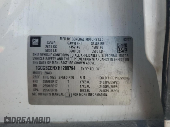 2017 Chevrolet Colorado 2WD LT with VIN 1GCGSCENXH1208794, listed as a Copart auction lot 51150565 with 59,432 mi miles and Salvage title. Bid and sale history available at DreamBid. Image 13.