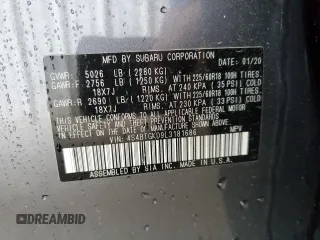 2020 Subaru Outback Onyx XT with VIN 4S4BTGKD9L3181686, listed as a Copart auction lot 54611005 with 46,070 mi miles and Clean title. Bid and sale history available at DreamBid. Image 12.