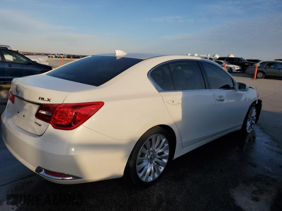 2015 Acura RLX Tech Pkg with VIN JH4KC1F50FC000398, listed as a Copart auction lot 41643615 with 122,834 mi miles and Salvage Title. Bid and sale history available at carsss.com. Image 3.