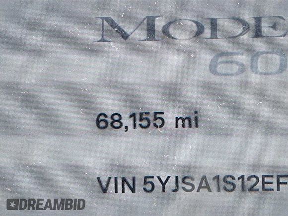 2014 Tesla Model S 60 with VIN 5YJSA1S12EFP42605, listed as a IAAI auction lot 40905031 with 68,155 mi miles and . Bid and sale history available at DreamBid. Image 15.