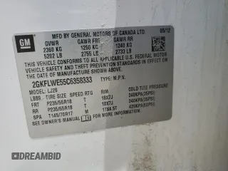 2012 GMC Terrain SLT-2 with VIN 2GKFLWE55C6358333, listed as a Copart auction lot 61654865 with 164,249 mi miles and Salvage title. Bid and sale history available at DreamBid. Image 13.
