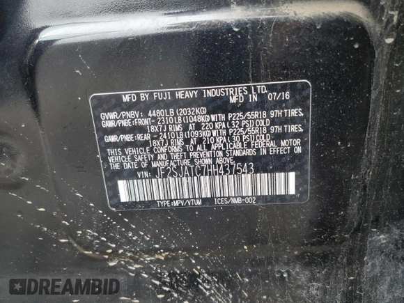 2017 Subaru Forester Touring with VIN JF2SJATC7HH437543, listed as a Copart auction lot 60866985 with 50,532 mi miles and Salvage title. Bid and sale history available at DreamBid. Image 13.