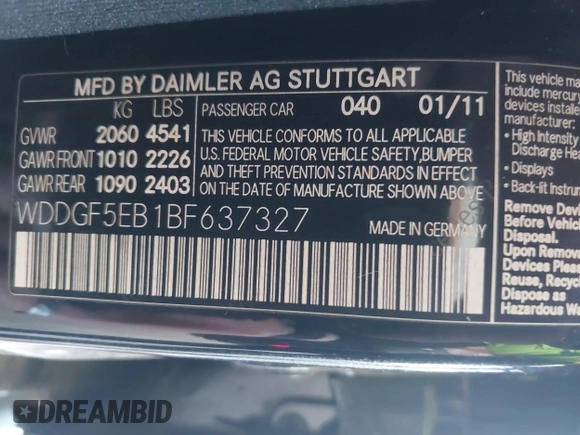 2011 Mercedes-Benz C-Class C 300 Sport with VIN WDDGF5EB1BF637327, listed as a IAAI auction lot 42058584 with 222,862 mi miles. Bid and sale history available at carsss.com. Image 9.
