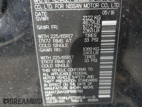 2016 Nissan Rogue S with VIN KNMAT2MV0GP696793, listed as a Copart auction lot 50776305 with 103,112 mi miles and Salvage Title. Bid and sale history available at DreamBid. Image 13.