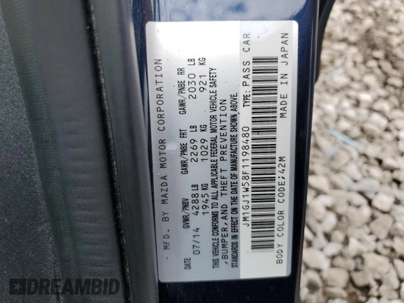 2015 Mazda 6 i Grand Touring with VIN JM1GJ1W58F1198480, listed as a Copart auction lot 53644765 with 103,642 mi miles and Salvage Title. Bid and sale history available at carsss.com. Image 13.