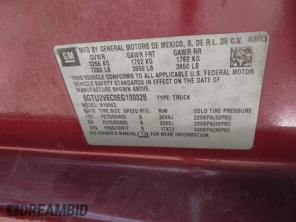 2014 GMC Sierra 1500 SLT with VIN 3GTU2VEC8EG100328, listed as a IAAI auction lot 41867831 with 193,148 mi miles and . Bid and sale history available at DreamBid. Image 9.