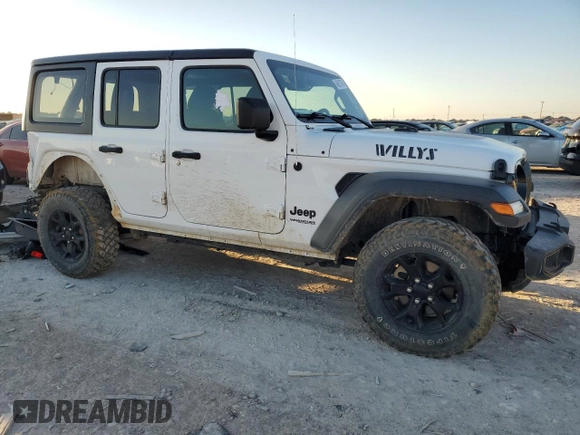 2022 Jeep Wrangler Unlimited Willys Sport with VIN 1C4HJXDM7NW145806, listed as a Copart auction lot 46851705 with 28,357 mi miles and Salvage Title. Bid and sale history available at DreamBid. Image 4.